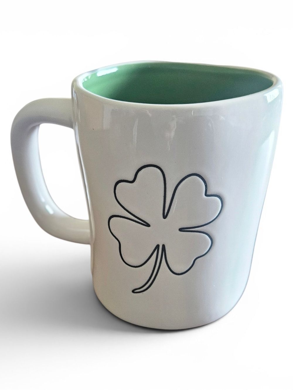 Rae Dunn Double Sided White Mug with Green Interior I'M IRISH And Shamrock